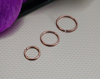 6mm 8mm 10mm Thin Small Rose Gold Tragus Ring, Cartilage Earring Helix Ring Hoop, Nose Hoop Ring 0.8mm 316L Steel - Guaranteed Non Alergic