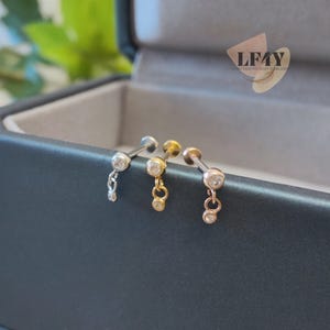 Pendiente de acero inoxidable con gema transparente de 2,5 mm y pequeña gema colgante de 20 g/0,8 mm sin rosca para trago, cartílago y labio