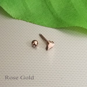 Rose Gold / Silver / Gold Screwed Ball End Heart Tragus Cartilage Earring Helix Stud Bar Steel 16g / 1.2mm Thick Guaranted Non Allergic image 3