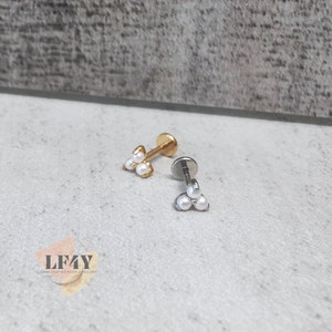 2.5mm Each Tiny Pearl Stud 18G / 1mm Thick 6mm 1/4" Wide Internally Threaded Trinity Labret Steel / Gold Earring Helix Tragus Cartilage Stud