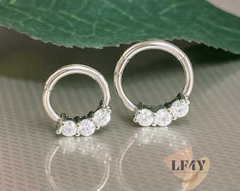 Steel Hinged Clicker Hoop: CZ Gem Septum, Nose, Daith Ring, Earrings