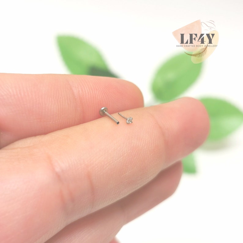 Delicate Tiny 0.8mm / 20G Threadless Push In Tiny 1.5mm Clear Gem Steel Silver Gold Rose Gold Labret Tragus Stud Helix / Conch Stud Earring image 2