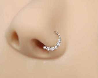 Thin Clear Gem Small Tiny Nose Ring / Nose Hoop / Helix Cartilage Ring /  Hoop Steel Silver Gold Septum Ring 20g 0.8mm Huggie Earrings