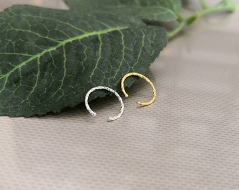 Fake Diamond Cut 0.5mm Tiny Thin Small Clip On Gold Silver 6mm 8mm Polished Ball End Nose Hoop Ring, 925 Silver, No Piercing Needed
