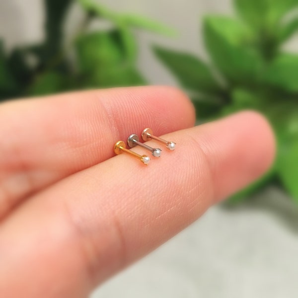 Teeny Tiny Thin 20g / 0,8mm Threadless Push In Tiny 1,5mm Pearl Steel Silver Gold Rose Gold Labret Tragus Stud Helix / Conch Stud Earring