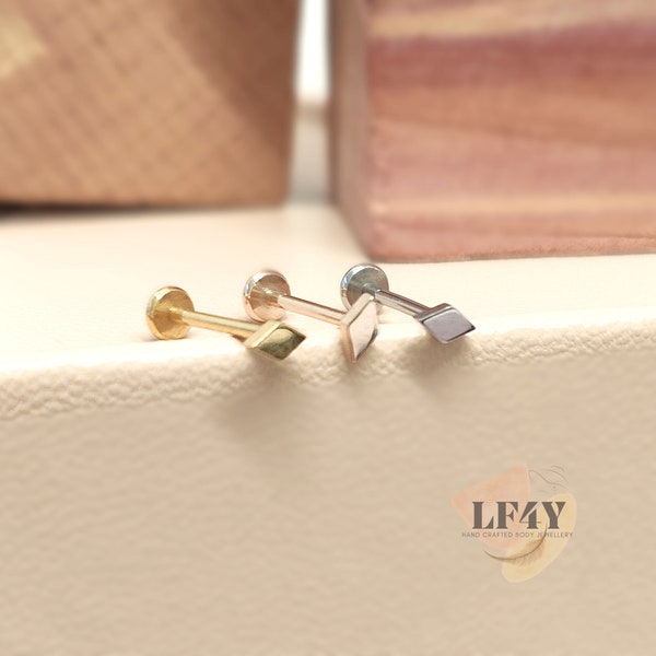 Diamond Shape Steel Push In Labret Stud: 20g Threadless Tragus, Helix, Conch, Cartilage Earring