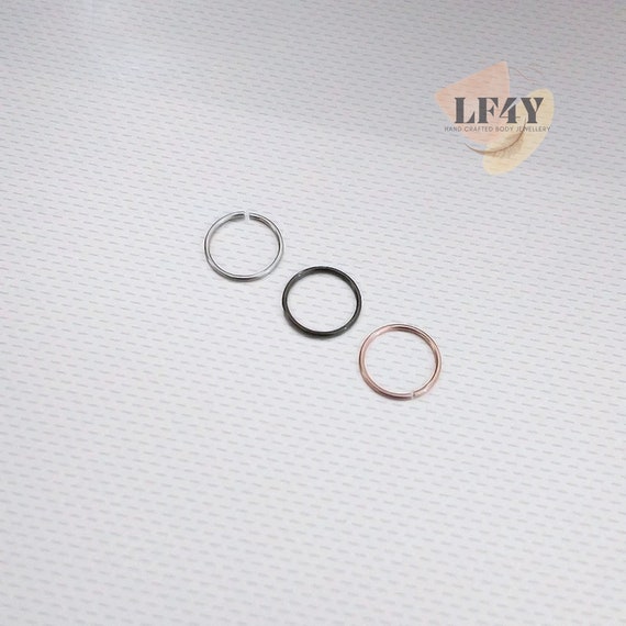 3pc Value Set/Pack Of 0.6mm Extra Thin Tiny Small Rose Gold Black Steel Silver 6/8/10mm Cartilage Earring Helix Ring Hoop Tragus Nose Hoop