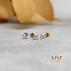 Delicate Thin 20g / 0.8mm Threadless Push In Tiny 2.5mm Clear Gem Steel Silver Gold Rose Gold Labret Tragus Stud Helix / Conch Stud Earring