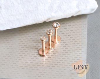 Rose Gold Internally Threaded Labret Stud: 18G Surgical Steel Tragus Helix