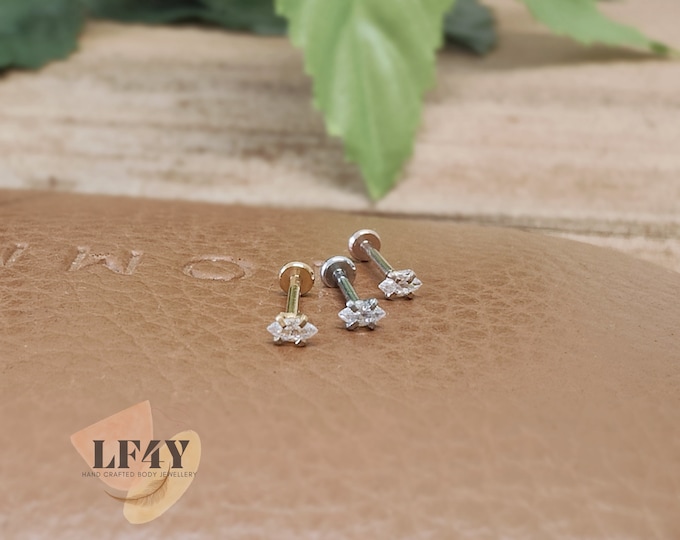 Delicate Thin 20g / 0.8mm Threadless Push In Tiny 3mm Eye CZ Gem Steel Silver Gold Rose Gold Labret Tragus Stud Helix / Conch Stud Earring