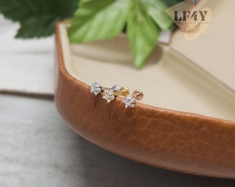 Tiny Star CZ Push In Labret Stud: 20G Steel Tragus Helix Conch Earrings