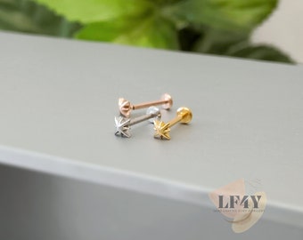 Feine kleine 0.8mm / 20G fadenlose Push In Stern Stahl Silber Rose Gold Labret Tragus Stud Helix / Conch Ohrstecker - fadenloser Schmuck