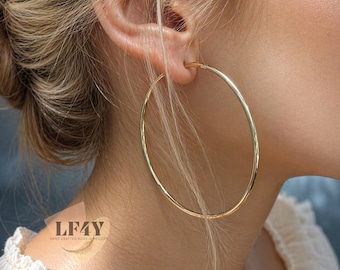 Gold Clip On Hoop Earrings - 60mm Fake Ear Hoops