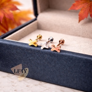 Tiny X Shape Push In Labret Stud: 20G Threadless Steel Helix, Tragus, Cartilage Earrings