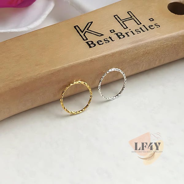Thin Small Sterling Silver Gold Twisted Cartilage Hoop: Helix, Tragus, Nose Ring 20G/0.6mm