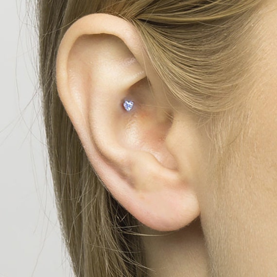 Heart Clear Cubic Zirconia Earring Helix Tragus Labret Cartilage Stud Bar Steel Silver 16g 1.2mm -  Guaranted Non Allergic