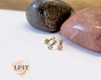Tiny Hexagon Gem Push In Labret Stud: 20G Threadless Helix, Conch, Tragus, Cartilage Earrings