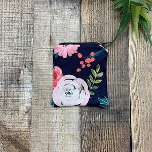 Navy Watercolor Floral Coin Pouch