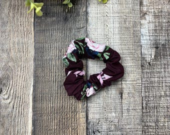 Burgundy Watercolor Floral Scrunchy