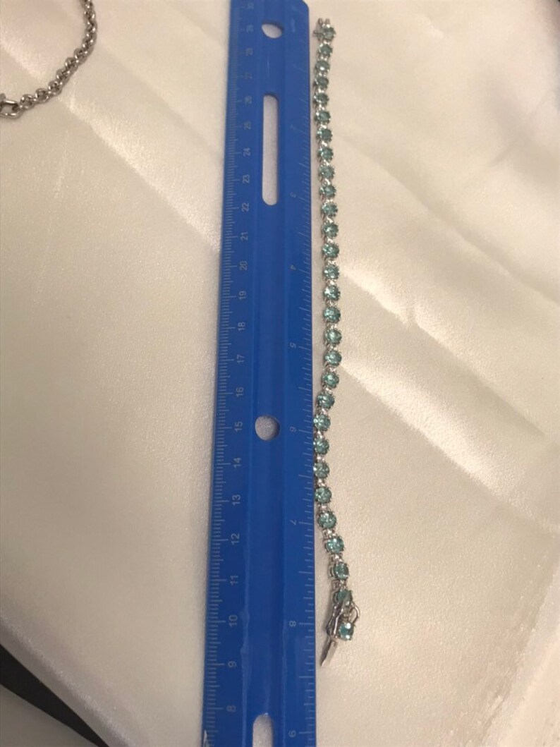 CLEARANCE CLOSEOUT Round Blue Topaz /& Man Made Diamond Tennis Bracelet Statement December Birthstone Push Present