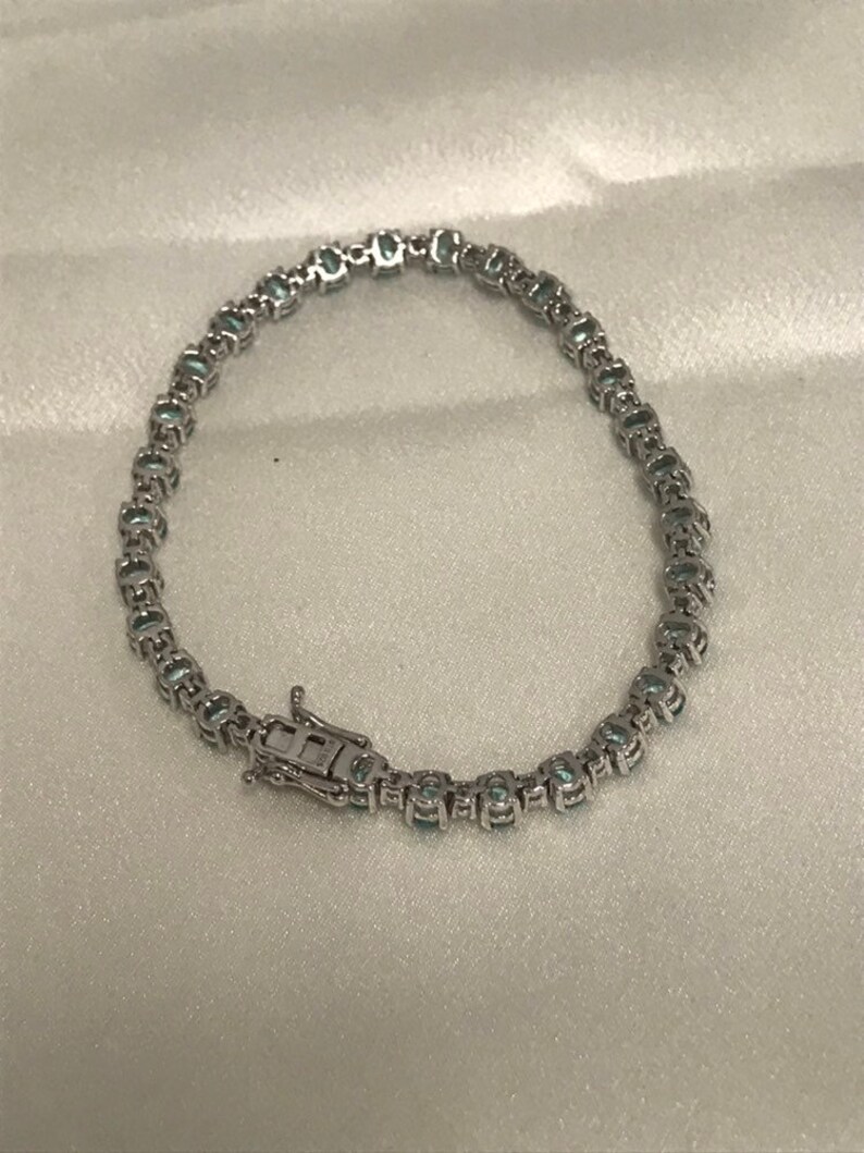 CLEARANCE CLOSEOUT Round Blue Topaz /& Man Made Diamond Tennis Bracelet Statement December Birthstone Push Present