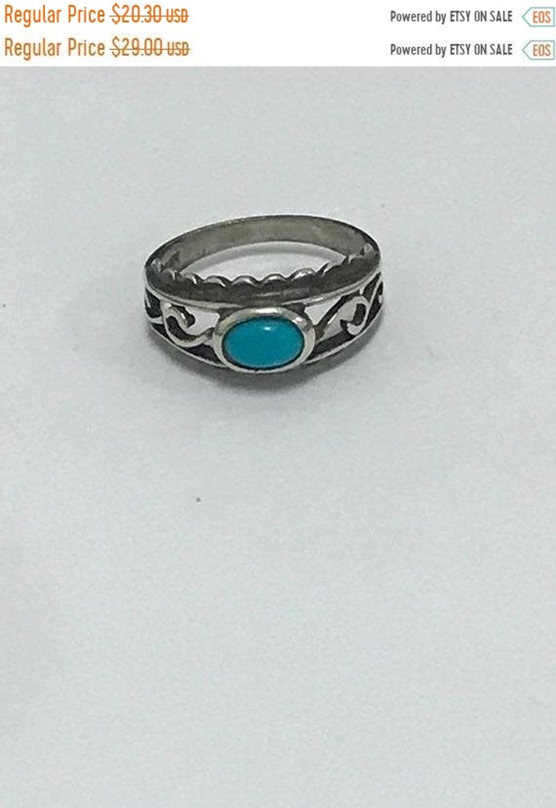 CLEARANCE CLOSEOUT MOTHERSDAYMADNESS Turquoise Stone Oval Scrollwork Design Sterling Silver Native American Handmade Ring Western