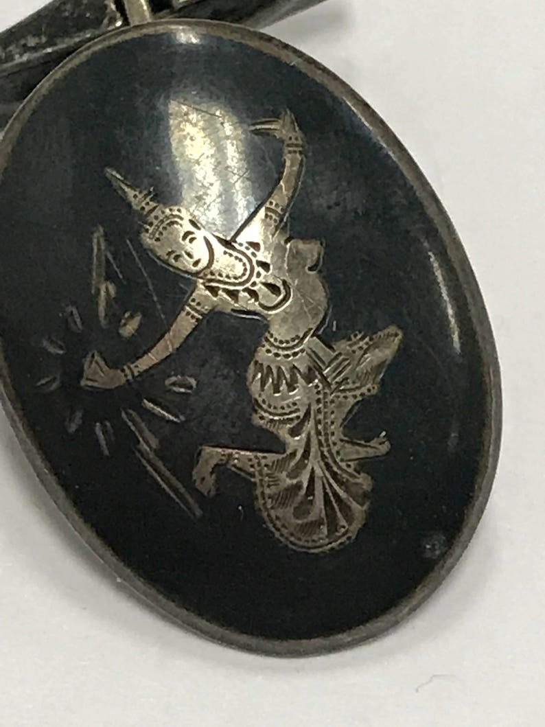 CHRISTMASINJULY Sterling Silver and Black Dancing Woman Siamese Made in Siam Men/'s Cufflinks Vintage Antique