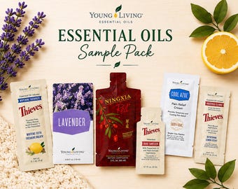 Paquete de muestra de aceites esenciales Young Living: Thieves, NingXia Red, Azul, Lavanda