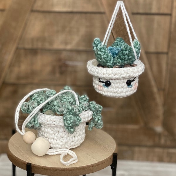 Mini motif de crochet de plantes succulentes suspendues