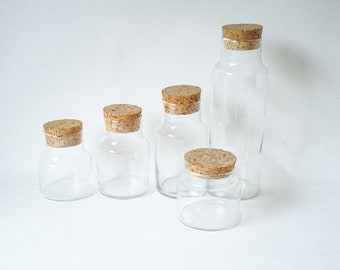 5 glass jars with cork stoppers - kitchen containers - Vintage storage - Liège