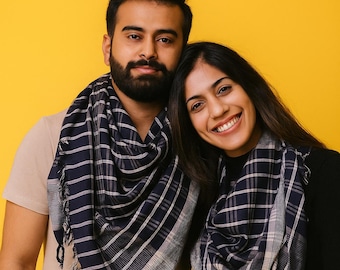 Unisex Cotton Tartan, Couple Scarf , Soft Plaid Wrap with Tassel Edges