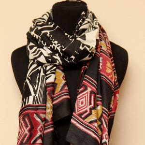 Linen Ethnic Scarf For Girls  - Boho Linen Shawl - Large Linen Scarf For Women - Summer Spring Scarf - Long Printed Scarf
