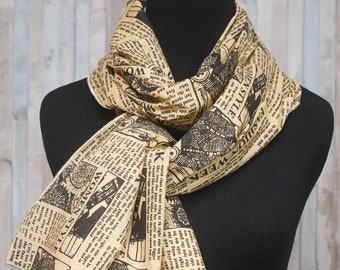 Cotton Newspaper Print Scarf: Lightweight Rectangular Headscarf