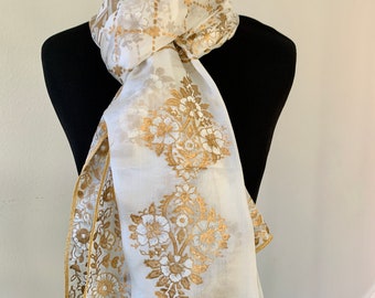 Silk Block Printed Scarf - Womens Silk Scarf - Designer Silk Scarf - Soft Silky Scarf - Golden Block Print Scarves