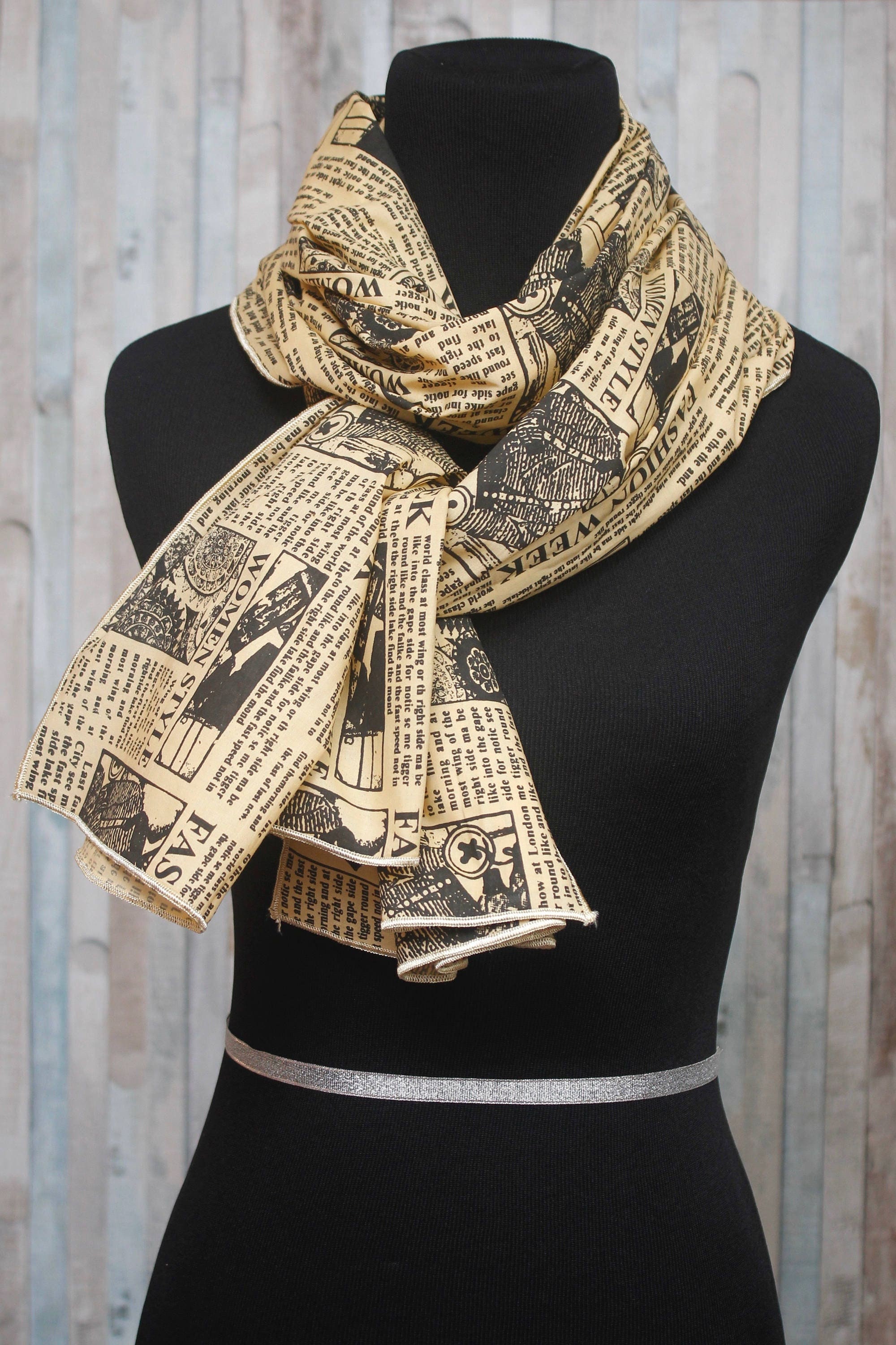 Newspaper Fabric Cotton Scarf - Cotton Gauze Scarf - Western