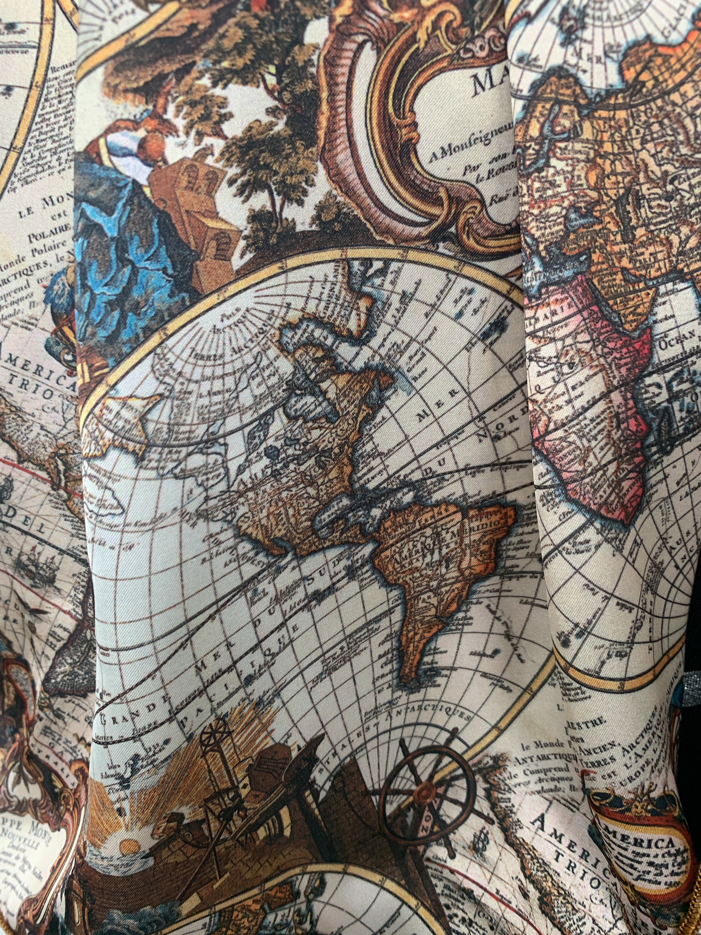 Printed Map Scarf-world Map Silk Scarf-travel Map Scarf-silk 