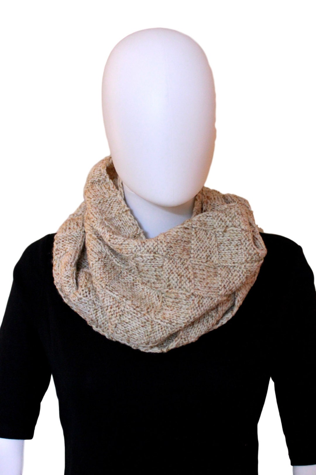 Beige Hand Knitted Wool Infinity Scarf | Chunky Winter Loop Scarf - Etsy