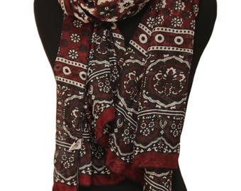 Handmade Block-Printed Silk Scarf - Traditional Ajrak Design - Luxury Artisan Wrap - Boho Chic Gift for Women - Sustainable Fashion