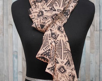 Black Geometric Print Scarf Women Brown Silk Chiffon Scarf Oblong Scarf Silk Chiffon Fabric