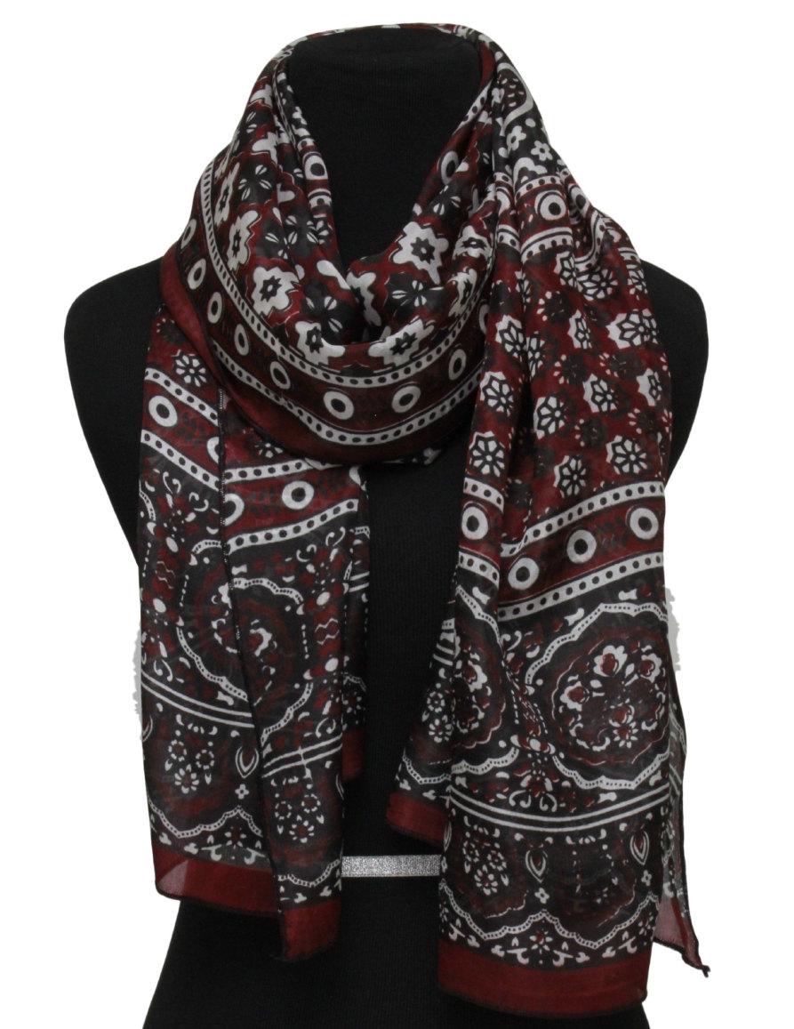 Ajrak Scarf For Women- Sindhi Ajrak Silk Dupatta - Indian Dupatta - Phulkari Dupatta - Silk scarf with block print