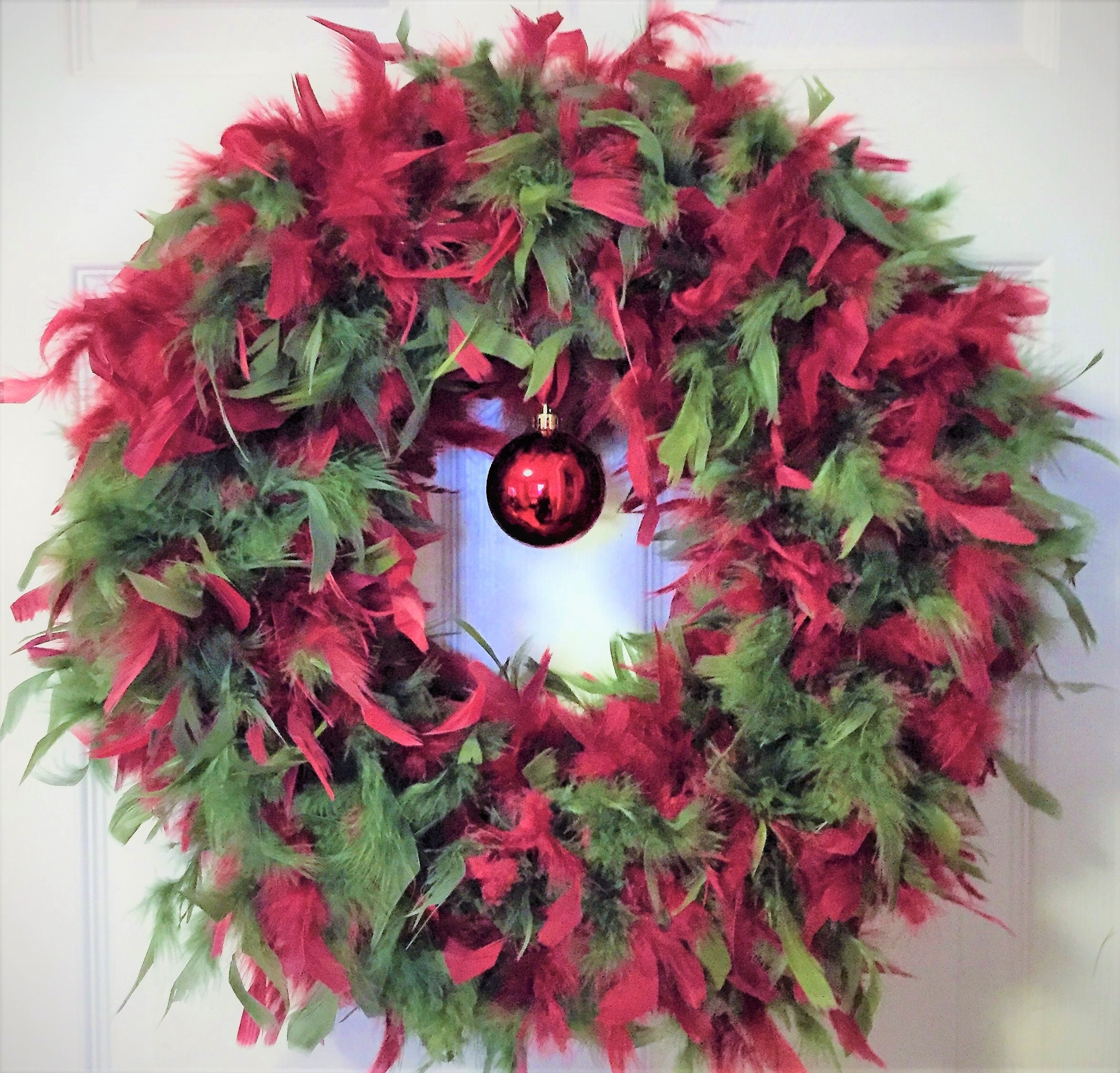 Pine and Red Feather Wreath Etsy