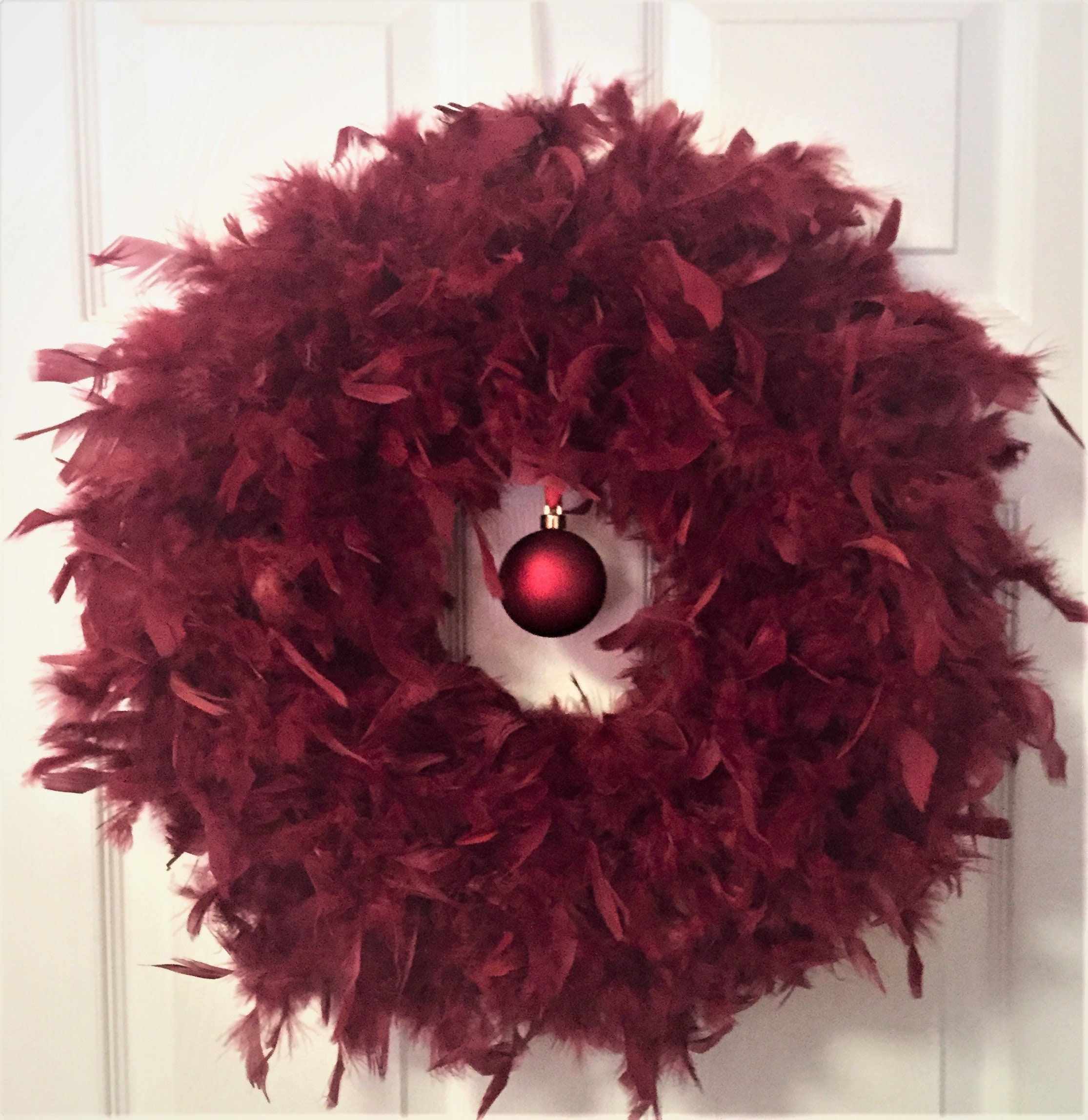 Vintage Christmas Red Feather Wreath Etsy