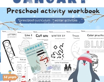 January Preschool workbook -Busy Book-curriculum, Winter activities, homeschool Worksheets, Printable, toddler activity, learning, daycare