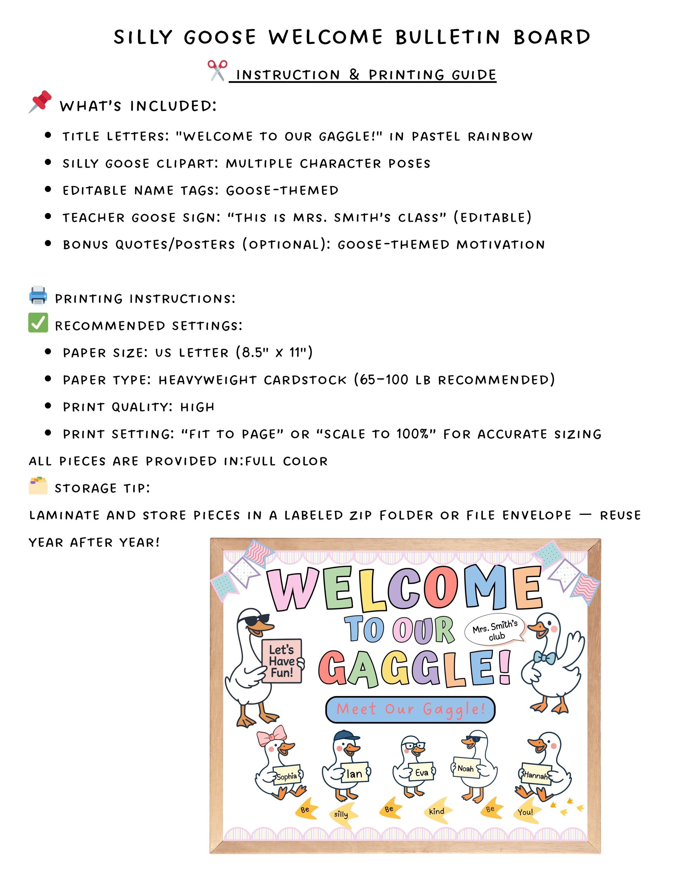 Silly Goose Bulletin Board Kit: Back to School Classroom Decor (digital ...