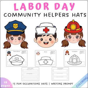 Chapéus de Ajudantes da Comunidade: Artesanato para Colorir para o Dia da Carreira (Faixa de Cabeça Infantil para Imprimir) (Download Instantâneo)