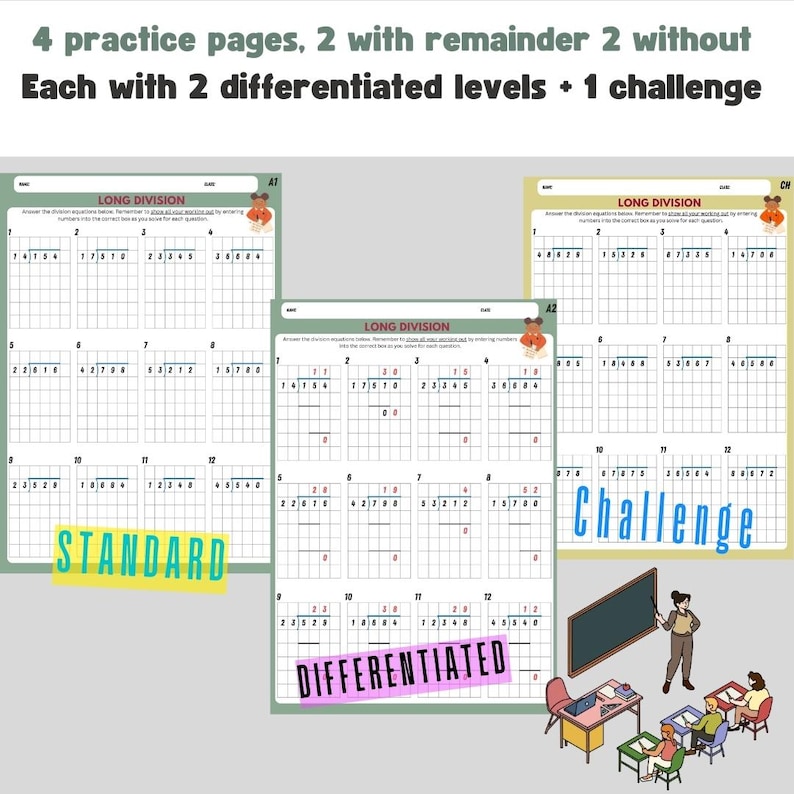 Division Problem Not Labeled Long Division Worksheet: 3-digit by 2-digit, Graph Paper (digital ...