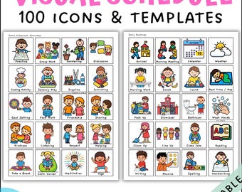 Bearbeitbarer visueller Stundenplan: 100 Autismus / Vorschul-Bild-Icons (Digitaler Download)