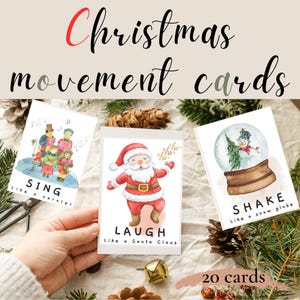 Cartões de movimento de Natal para exercícios de pausa cerebral, cartões fofos de aquarela, cartões de Natal, atividade de canto calmante, presente de Natal