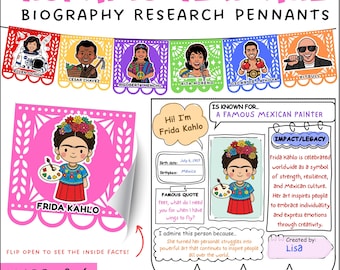 Hispanic Heritage Month Bulletin Board Biography Research, Interactive Banner | Instant download