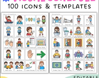 Set 2: Editable Visual Schedule 100 Icons – Classroom Behavior & Home Routines | PDF and PPTX